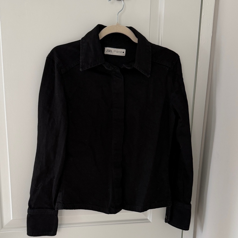 Zara Classic Black Denim Button-Up Shirt
